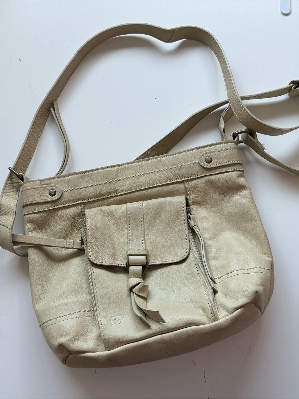 Børn Farrell Bone Leather Organizer Crossbody Bag Handbag Purse Knotted #0108